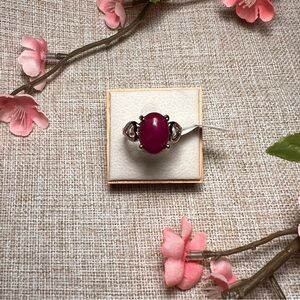 Size 10 | Silver Boho Gemstone Ring – Large Oval Magenta Ruby, Chunky Statement